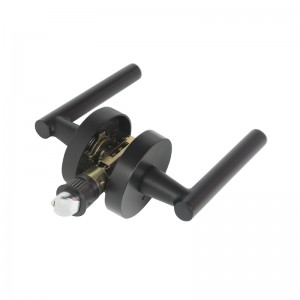 R7506 Maneta mânerului ușiinegre cu design rotund modern subțire contemporan pentru dormitor pentru casă sau confidențialitate pentru baie, blocare fără cheie a ușii